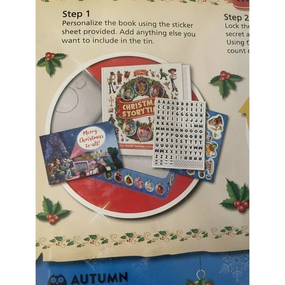 Disney NEW Christmas 7 Day Countdown Tin With Lock Activities Stickers Set